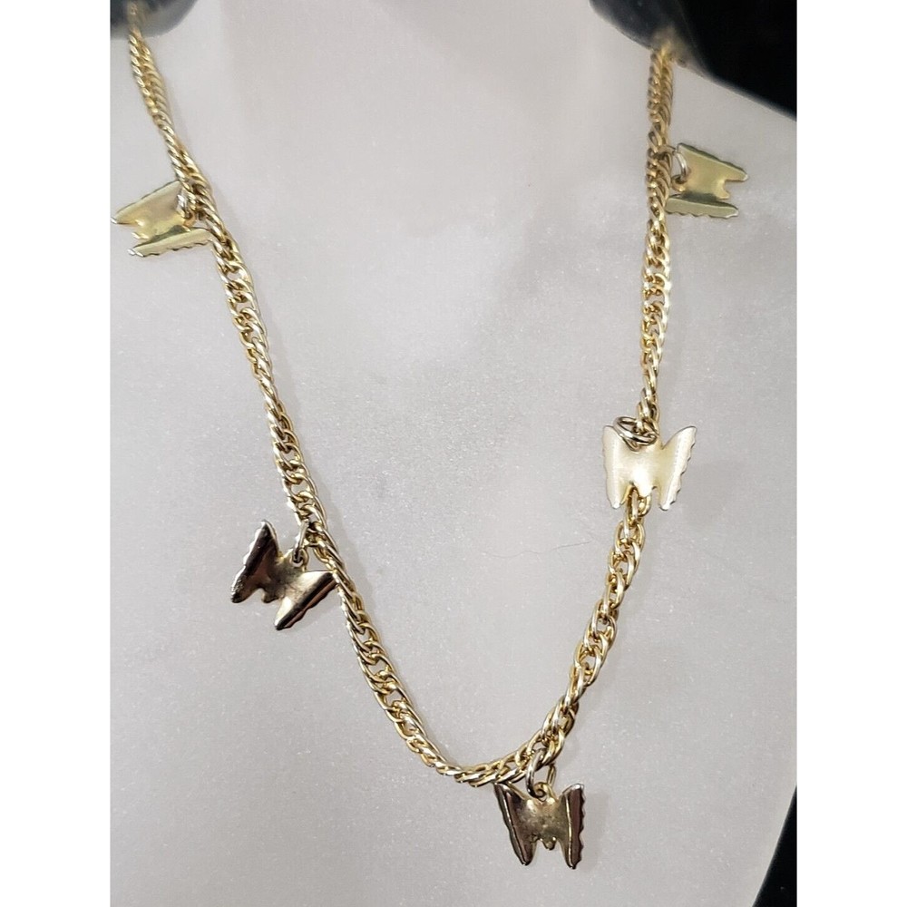 Butterfly 28 Charm Chain Necklace Link Shiny Gold Tone Metal Continuous Vintage
